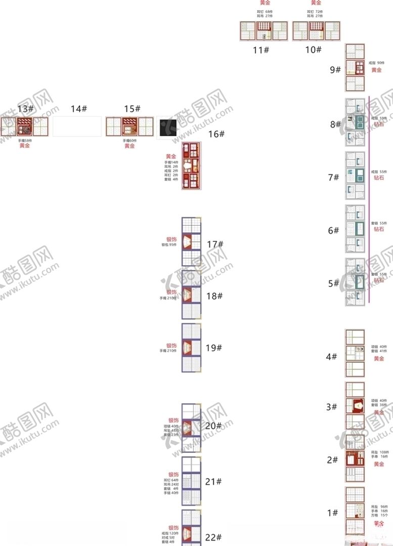 编号：72702909260140011577【酷图网】源文件下载-珠宝道具展示分布及生产分解图