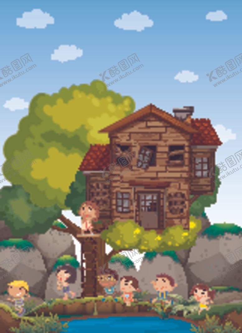 编号：46084909270927139476【酷图网】源文件下载-卡通儿童和树屋