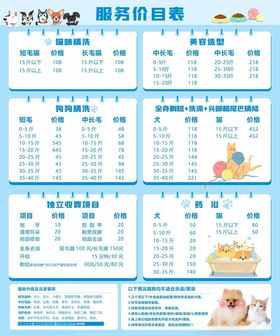 宠物价目表