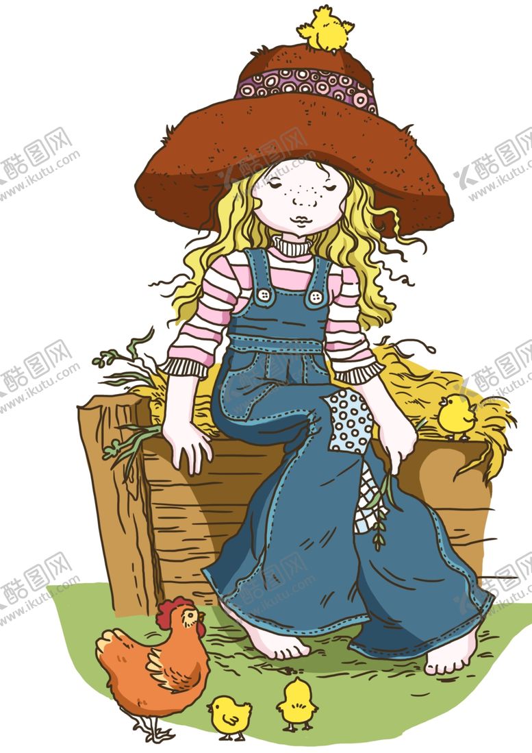 编号：57725110310651098772【酷图网】源文件下载-书籍插画喂鸡的小女孩手绘