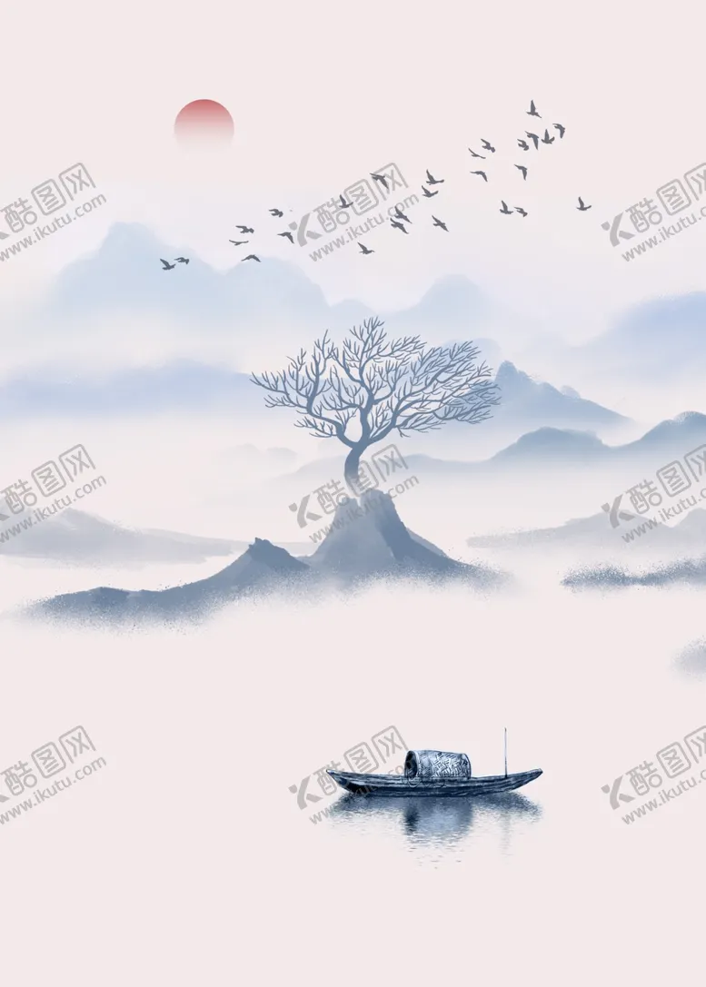 编号：68395002172328059964【酷图网】源文件下载-中式极简枯树意境禅意山水装饰画