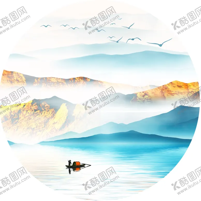 编号：77257501170506491143【酷图网】源文件下载-水彩山脉圆形挂画