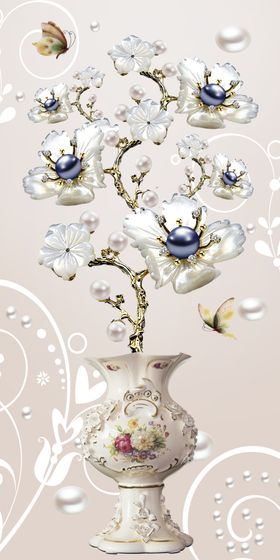 珠宝花朵花瓶玄关壁纸