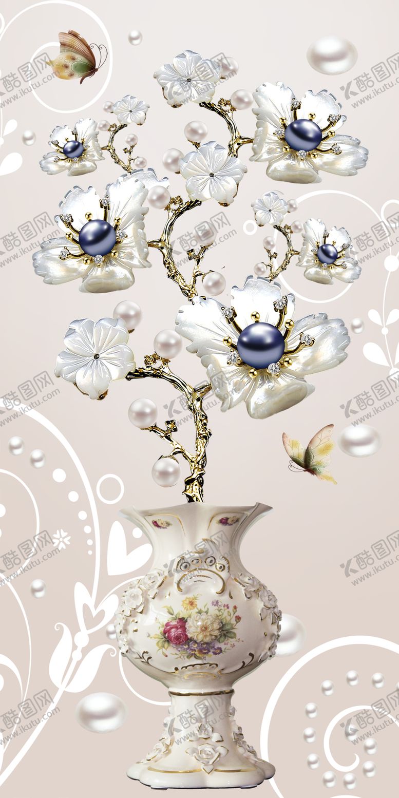 编号：63441110310225359964【酷图网】源文件下载-珠宝花朵花瓶玄关壁纸