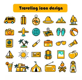 彩色旅游元素图标矢量素材