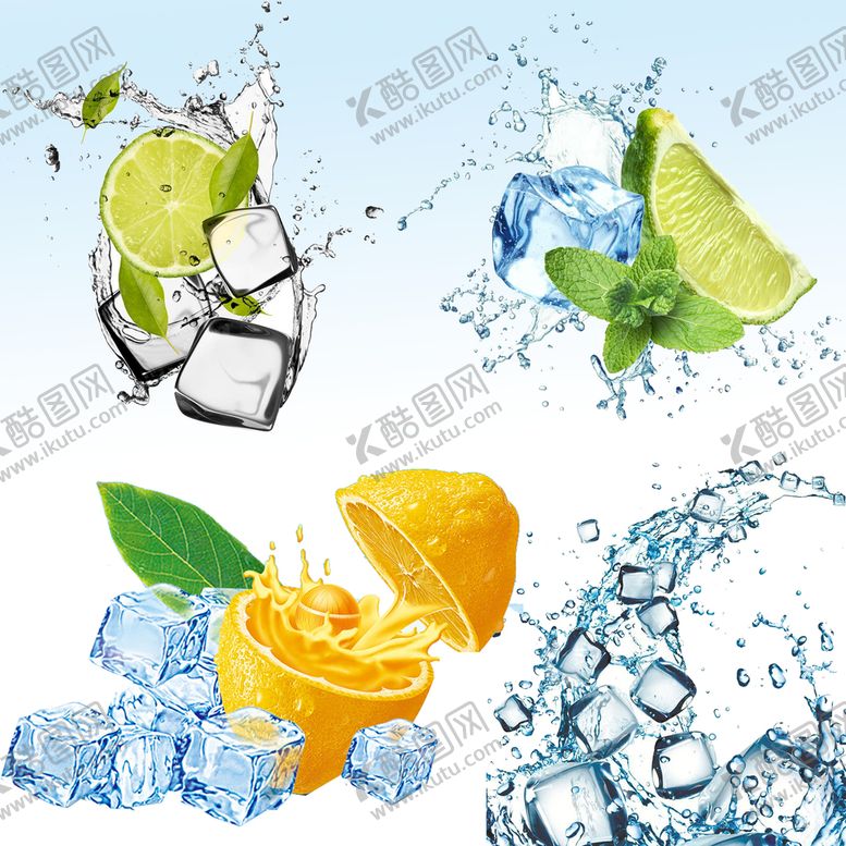 编号：10795809160329555460【酷图网】源文件下载-冰块与水果水滴冰