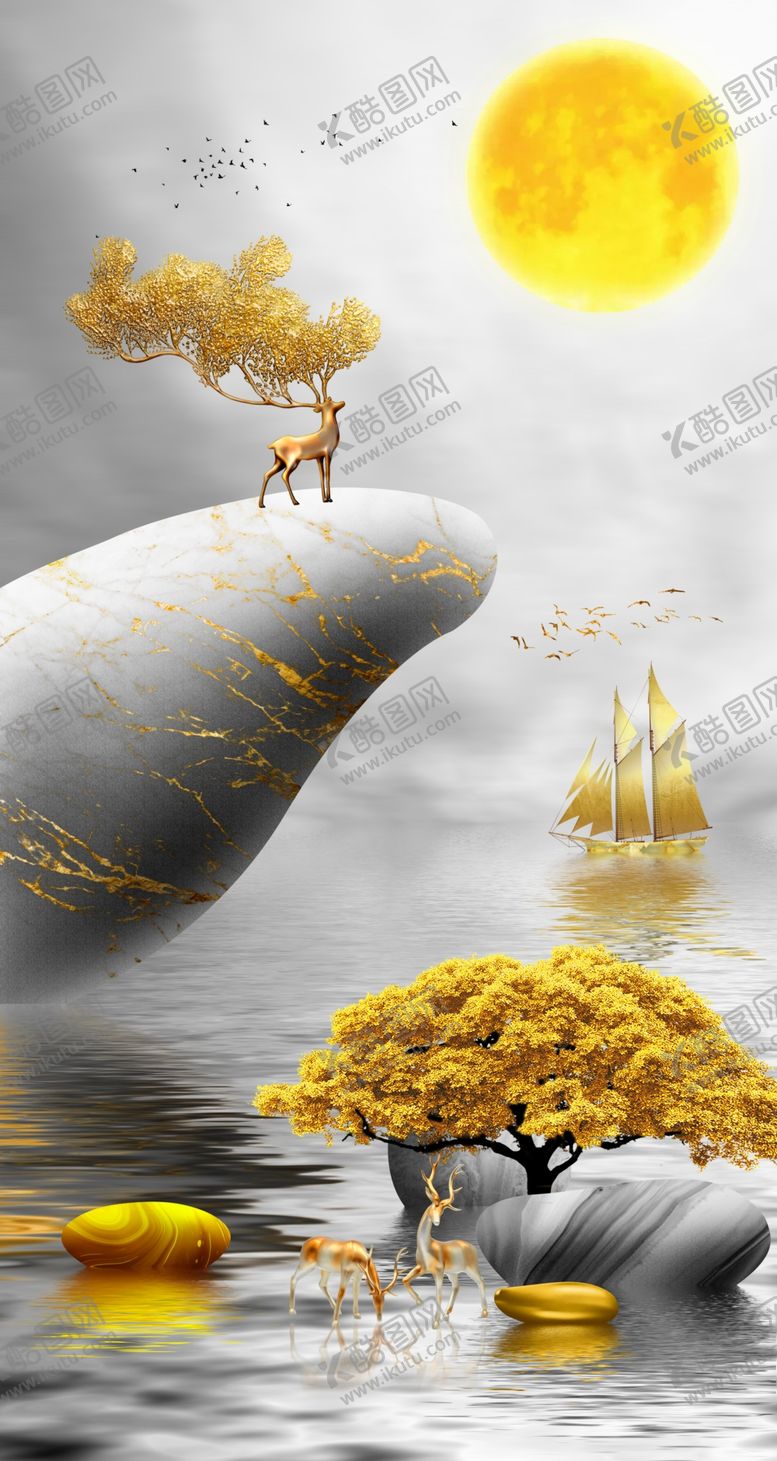 编号：16575509150136047410【酷图网】源文件下载-轻奢麋鹿玄关