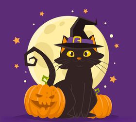 卡通万圣节黑猫