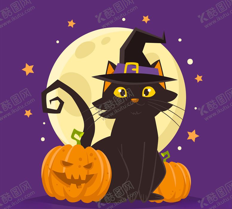编号：46970310280929372288【酷图网】源文件下载-卡通万圣节黑猫