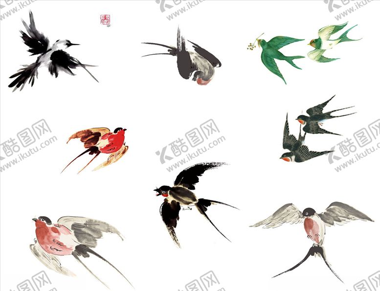 编号：32539109221330573172【酷图网】源文件下载-水墨花燕子