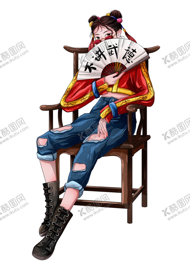 编号：27282301291322415530【酷图网】源文件下载-国潮酷女孩插画