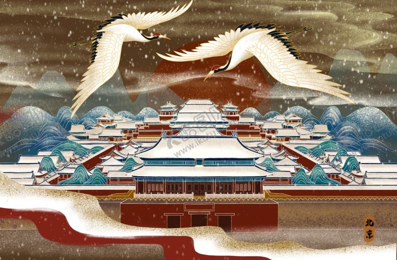 编号：70614010130355474134【酷图网】源文件下载-故宫水墨水彩国风传统背景素材