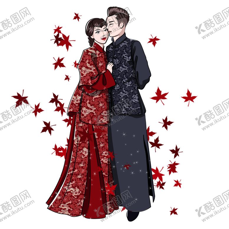 编号：53181405030507196775【酷图网】源文件下载-卡通新郎新娘PNG免扣素材