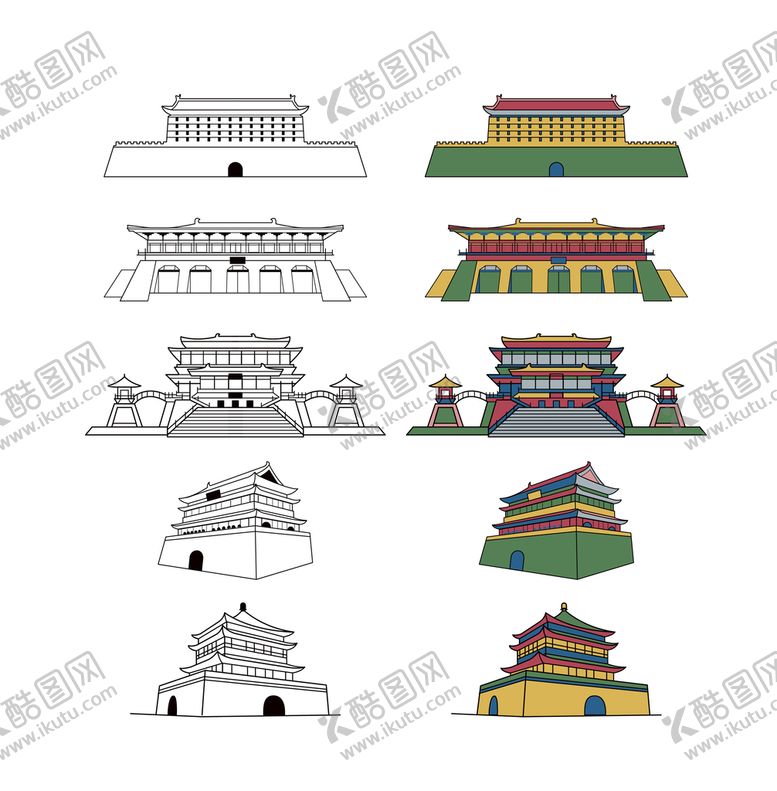 编号：29541309180623063176【酷图网】源文件下载-西安地标建筑矢量