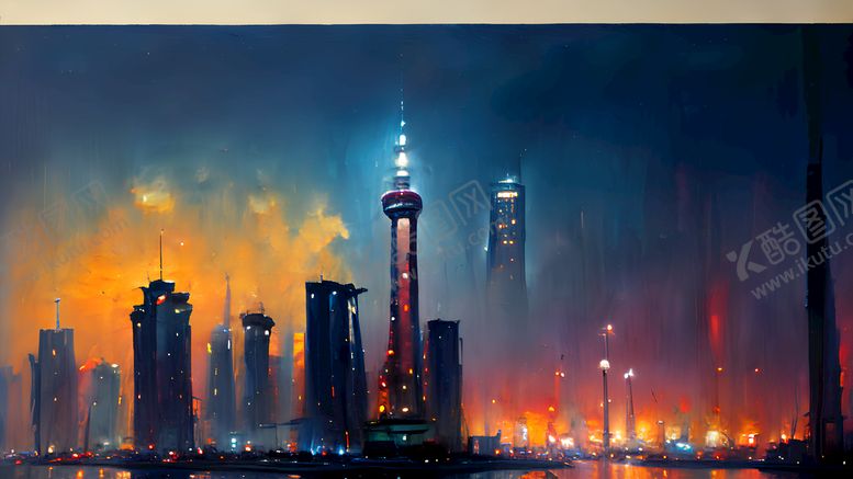 编号：95115411042001526884【酷图网】源文件下载-油画夜景城市