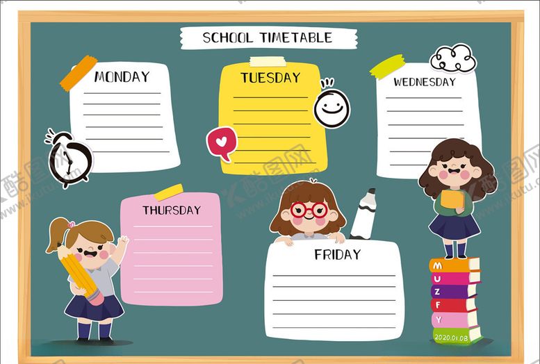 编号：80530709231924375870【酷图网】源文件下载-卡通黑板课程表