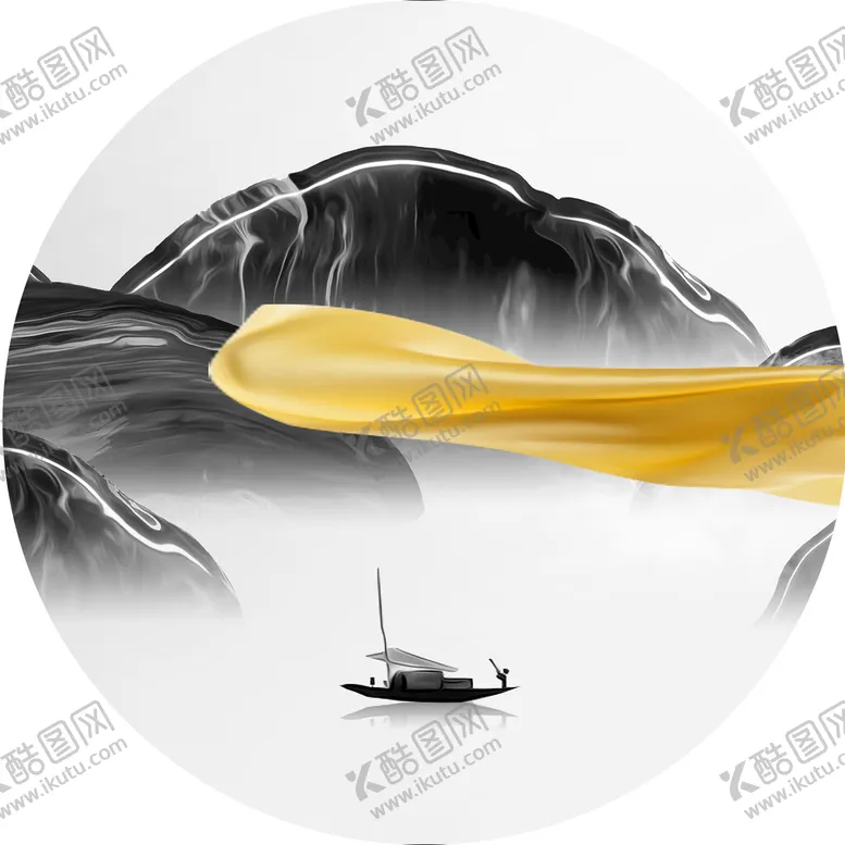 编号：51396810090250471230【酷图网】源文件下载-水墨湖畔风景画圆形挂画装饰画