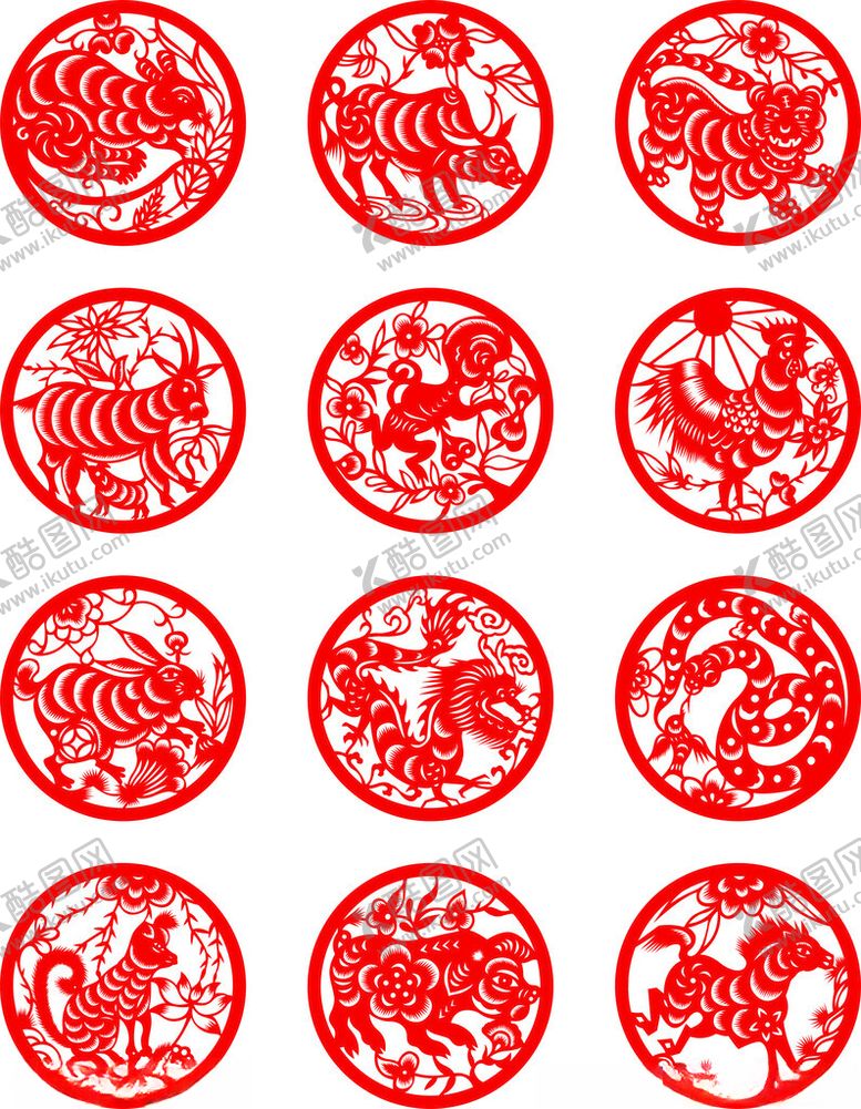编号：46839410062203202559【酷图网】源文件下载-十二生肖剪纸