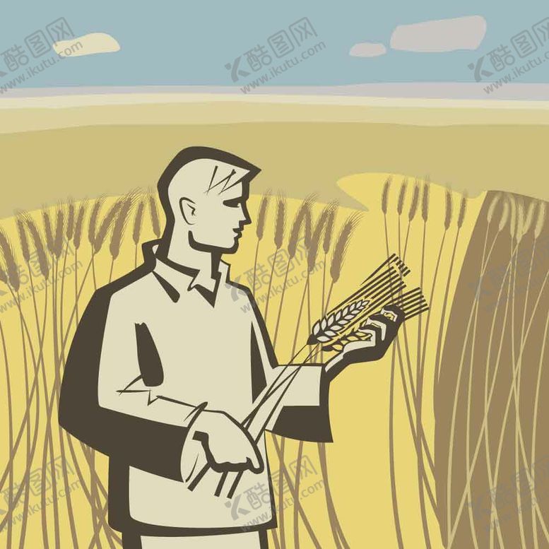 编号：43361809261029592640【酷图网】源文件下载-农业生产种地水稻男人农民卡通