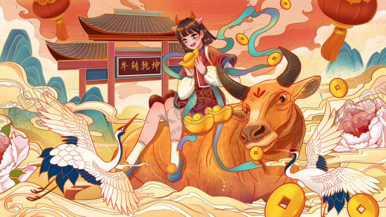 编号：77555010301327097755【酷图网】源文件下载-牛年财神送宝