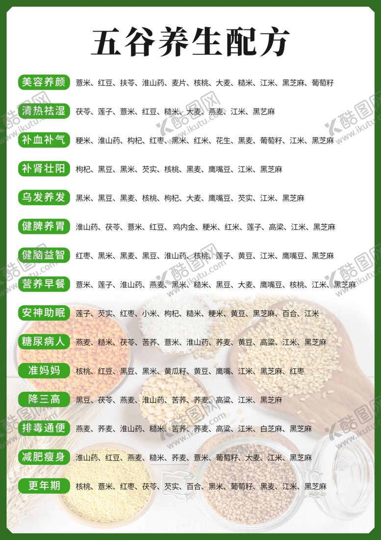 编号：99484409251635285387【酷图网】源文件下载-五谷养生配方