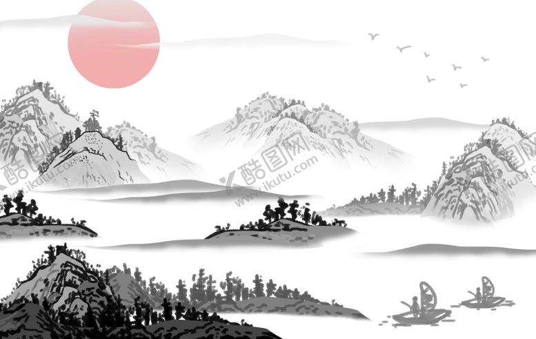 编号：76462609092259013253【酷图网】源文件下载-古风山水山脉清新淡雅地产素材