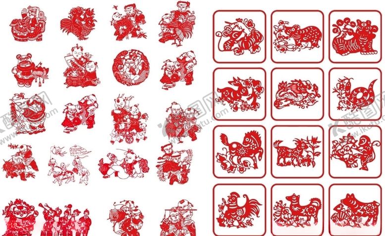 编号：27845009092215485367【酷图网】源文件下载-十二生肖福娃剪纸矢量