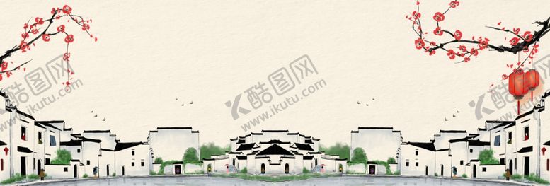 编号：58786506272017251488【酷图网】源文件下载-古风桃花枝头小镇古镇宣纸背景