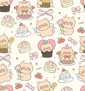 可爱猫咪与甜点图案设计