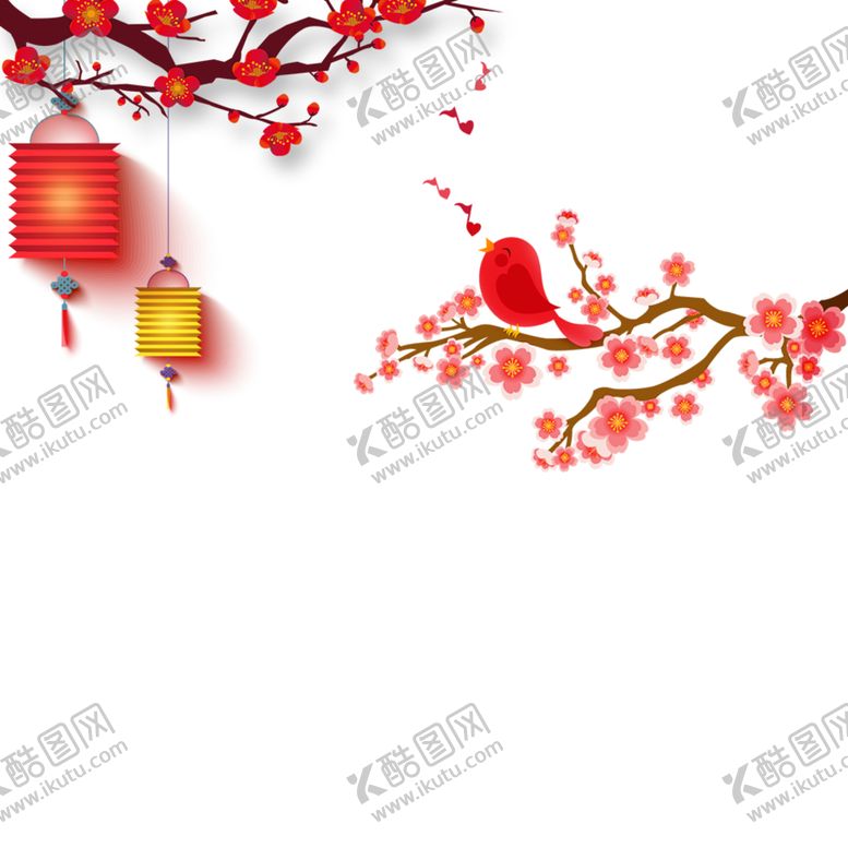 编号：67100104290710372720【酷图网】源文件下载-中国风灯笼梅花元素PNG