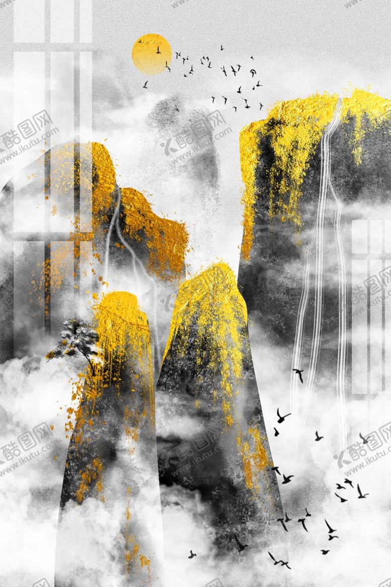 编号：80672609231303553649【酷图网】源文件下载-国风复古墙贴墙画壁画背景素材