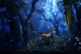 梦幻森林蓝色小鹿背景素材