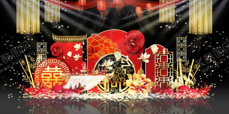 编号：80400704302341539634【酷图网】源文件下载-中式婚礼舞台效果图