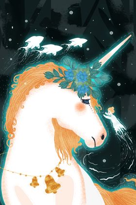 独角兽梦幻人物少女国风插画背景