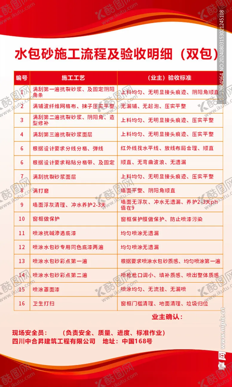 编号：28053602191224432167【酷图网】源文件下载-水包砂施工流程及验收明细