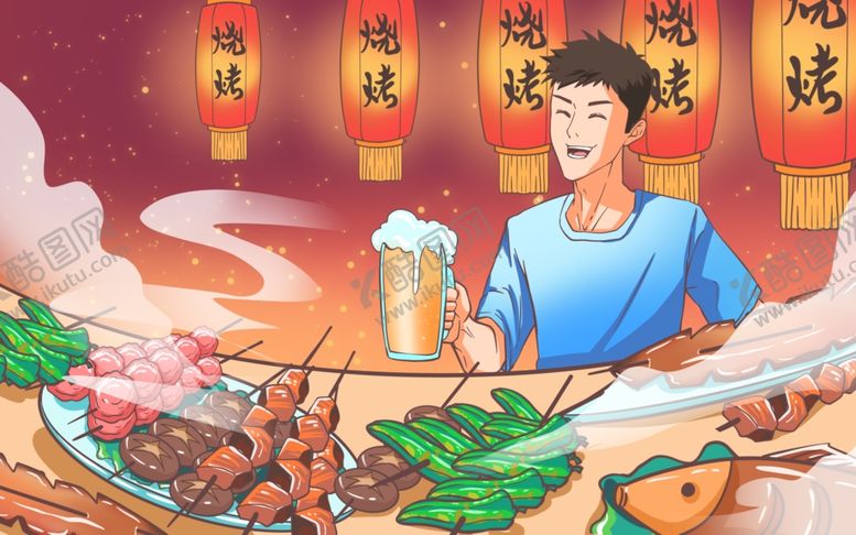 编号：57110302181723297434【酷图网】源文件下载-卡通夜市美食烧烤