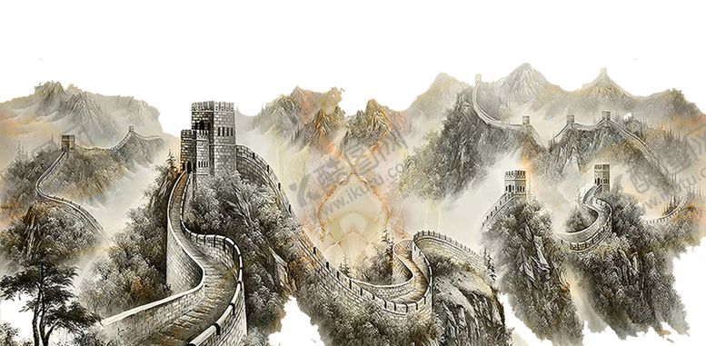 编号：80812309281423439306【酷图网】源文件下载-长城山水复古国风合成海报素材