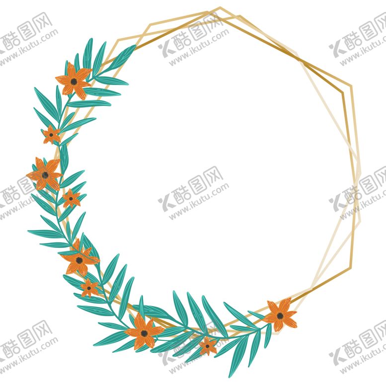 编号：21198201201918505298【酷图网】源文件下载-植物金色边框花环