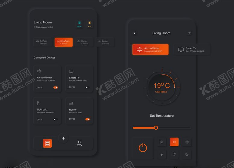 编号：42832909211240335243【酷图网】源文件下载-xd智能家居控制黑色拟物风i设