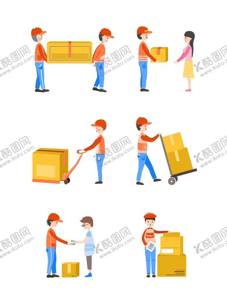 编号：10346607060947449470【酷图网】源文件下载-搬运货物送货小哥客户收货矢量