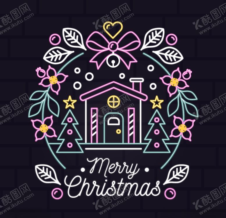 编号：71226810020332431222【酷图网】源文件下载-彩色圣诞节小屋和花卉