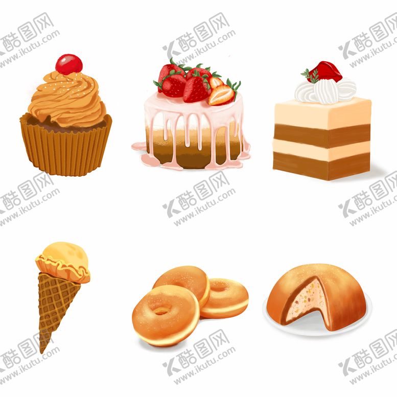 编号：04738210030444466285【酷图网】源文件下载-手绘甜品蛋糕素材