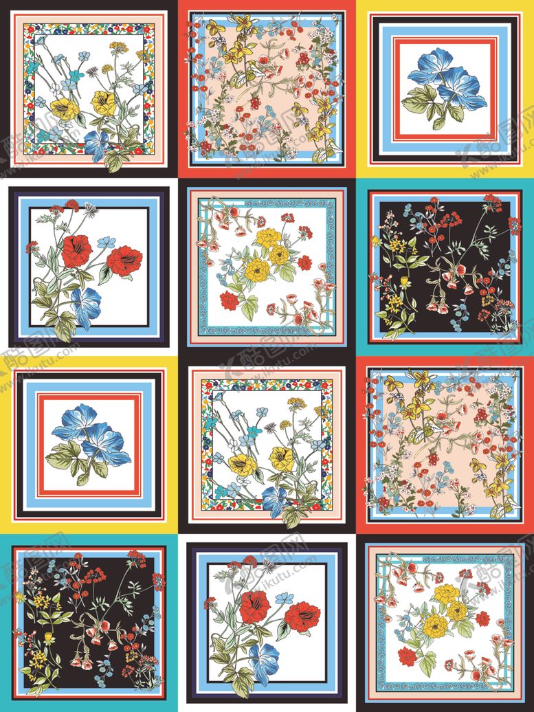 编号：67609810141714315015【酷图网】源文件下载-格子拼接小碎花大牌花型