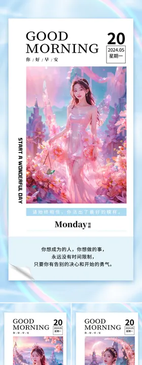 早安图系列海报美业简约模特