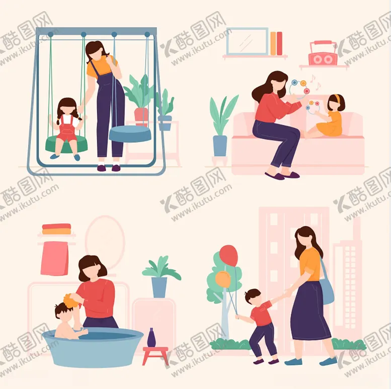 编号：56839409230924296052【酷图网】源文件下载-母亲陪伴孩子的温馨日常