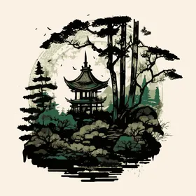 山水画墨彩风景彩插
