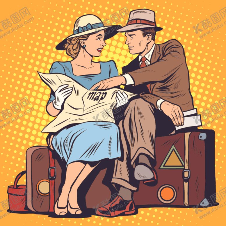 编号：51560309210531434474【酷图网】源文件下载-游客看着波普艺术复古风插图