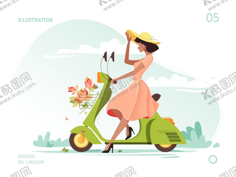 编号：16367109281004479953【酷图网】源文件下载-踏春女性摩托