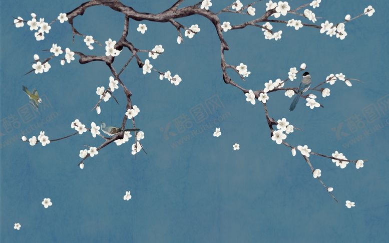 编号：93492709190612256917【酷图网】源文件下载-花鸟画梅花背景墙