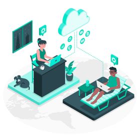 扁平化创意商务办公远程工作插画